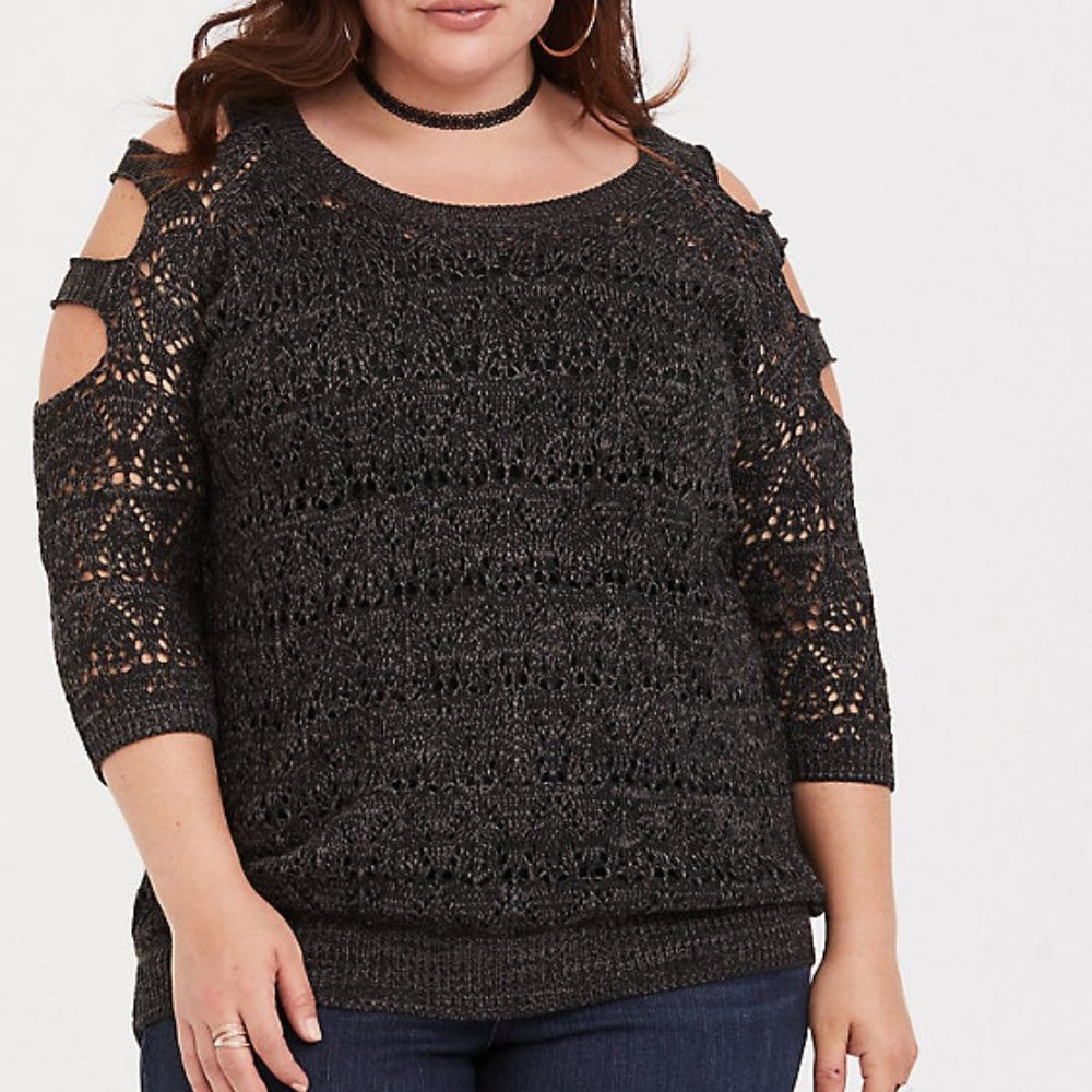 Torrid GREY LADDER & POINTELLE KNIT SWEATER